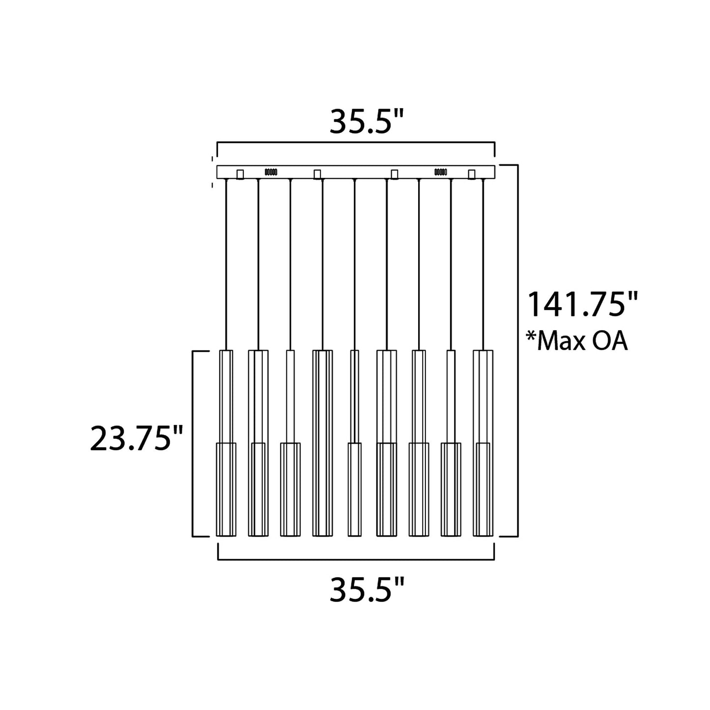 Flute LED Multi Light Pendant Light - line drawing.