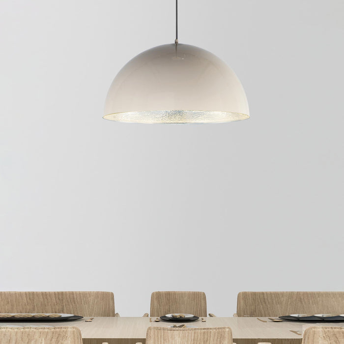 Hemisphere LED Pendant Light in dining room.