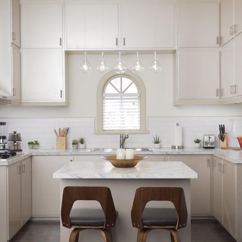 Larmes Linear Pendant Light in kitchen.