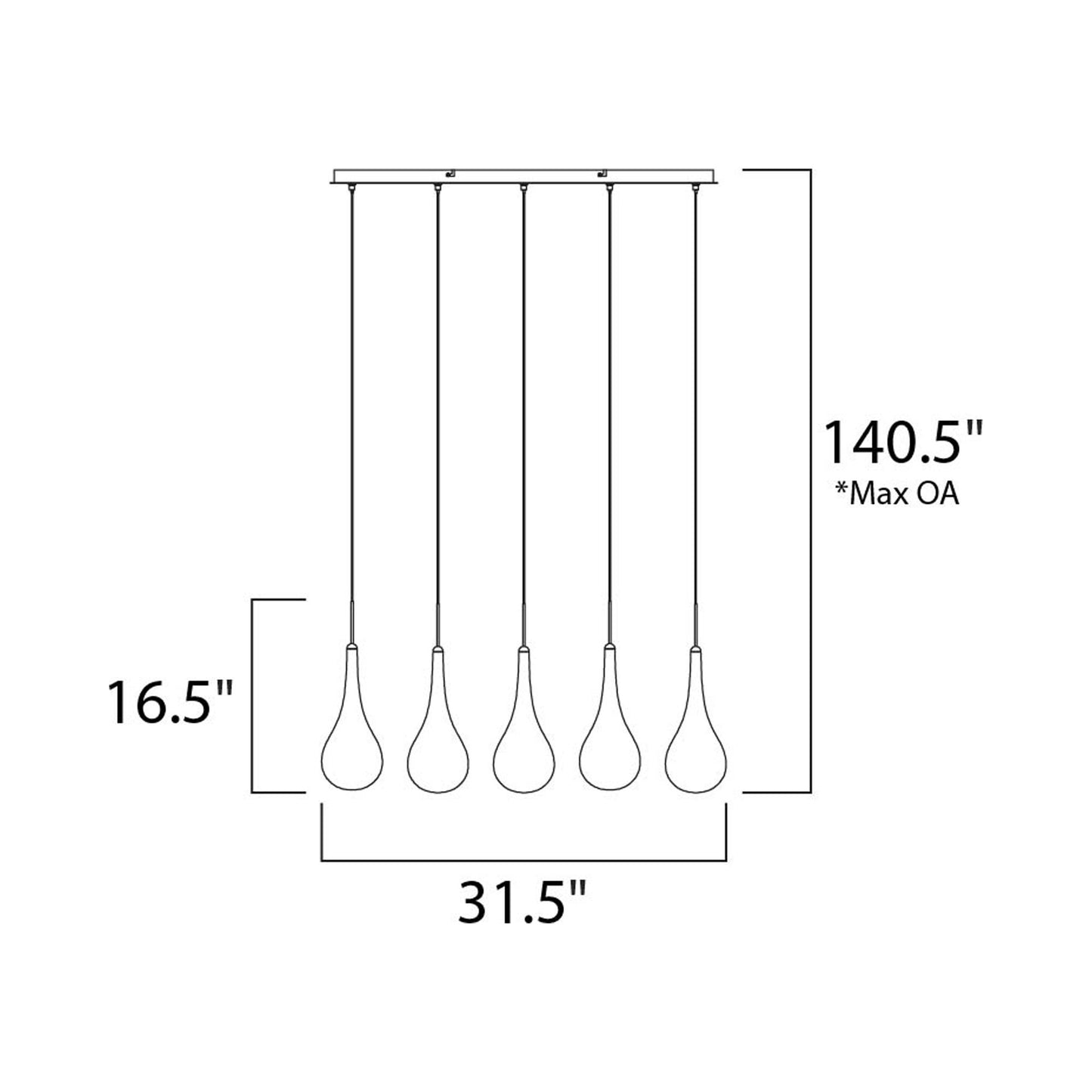 Larmes Linear Pendant Light - line drawing.