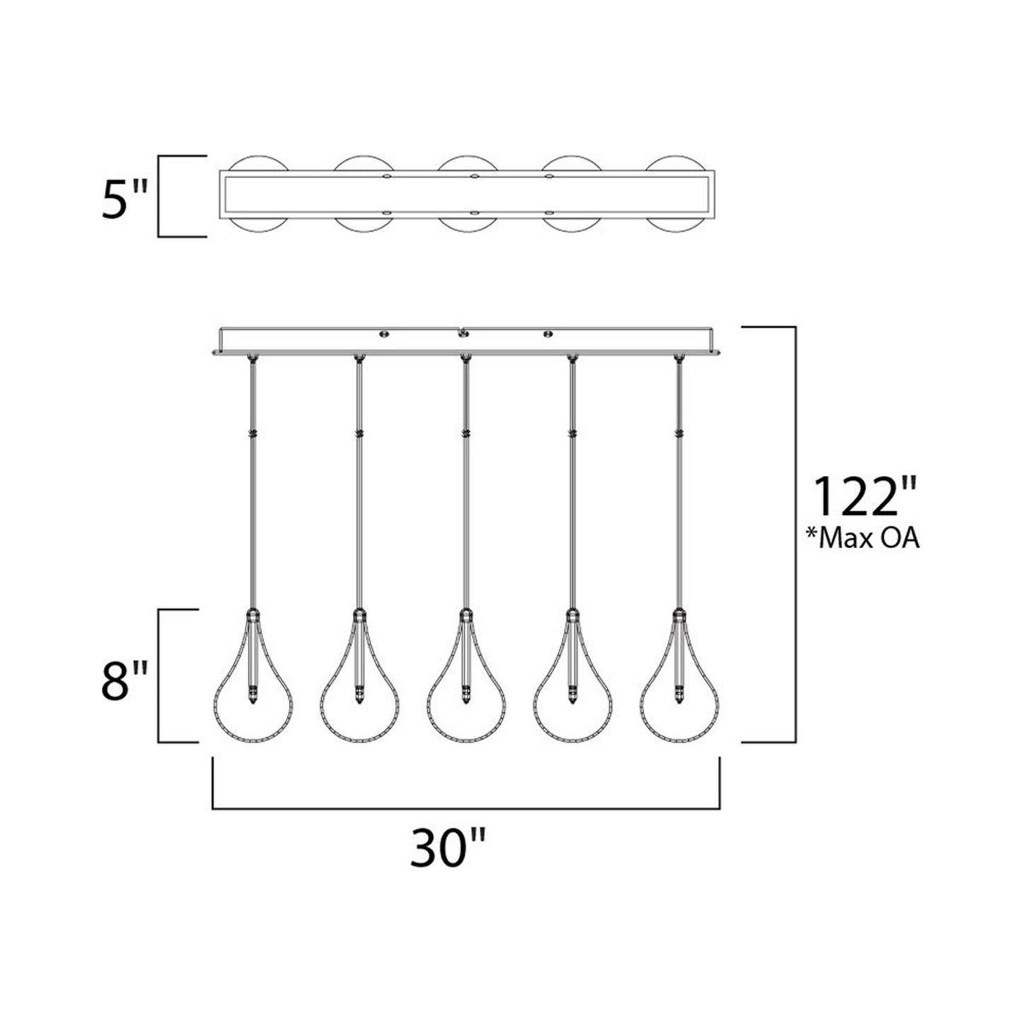 Larmes Linear Pendant Light - line drawing.