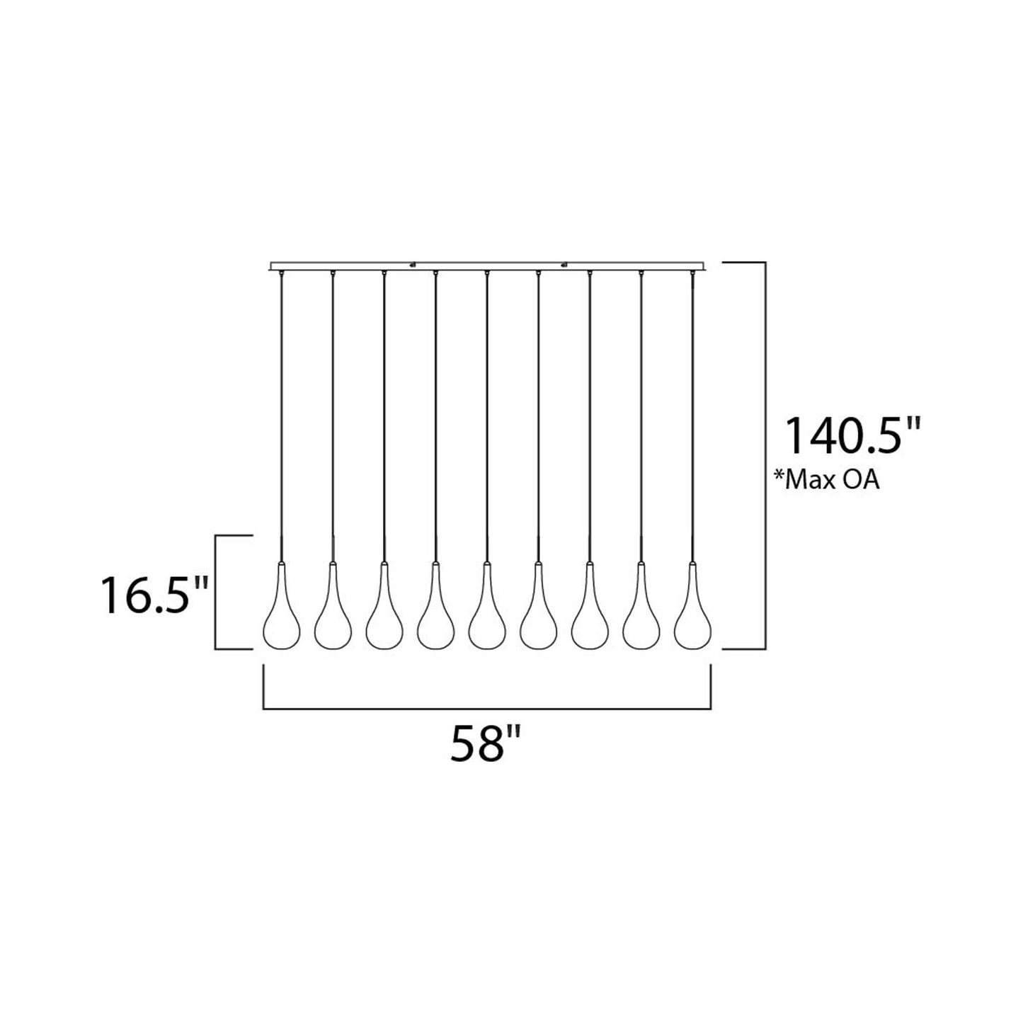 Larmes Linear Pendant Light - line drawing.