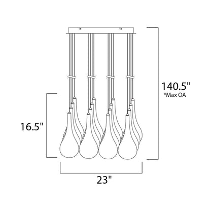 Larmes Square Multi-Light Pendant Light - line drawing.