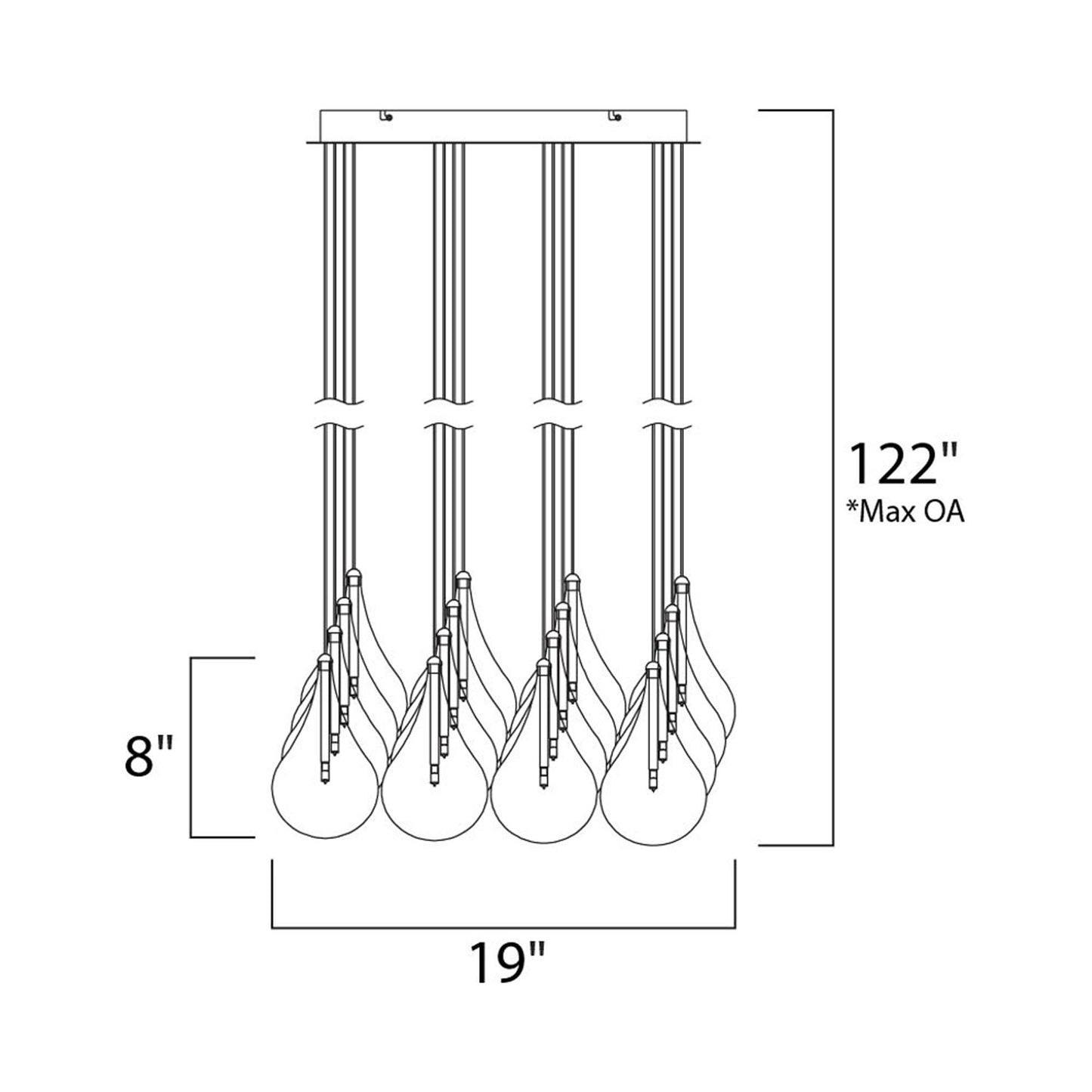 Larmes Square Multi-Light Pendant Light - line drawing.