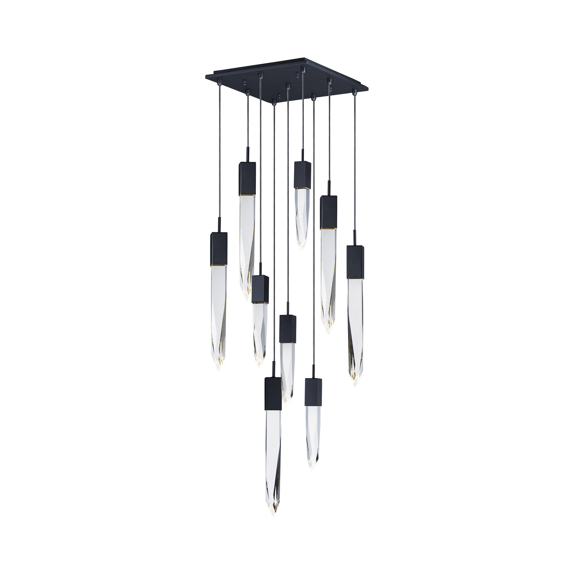 Quartz Crystal LED Pendant with Beveled Crystal - Black Chrome Finish