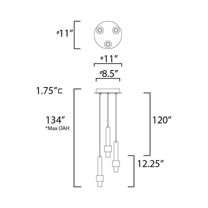 Reveal LED Multi Light Pendant Light - line drawing.