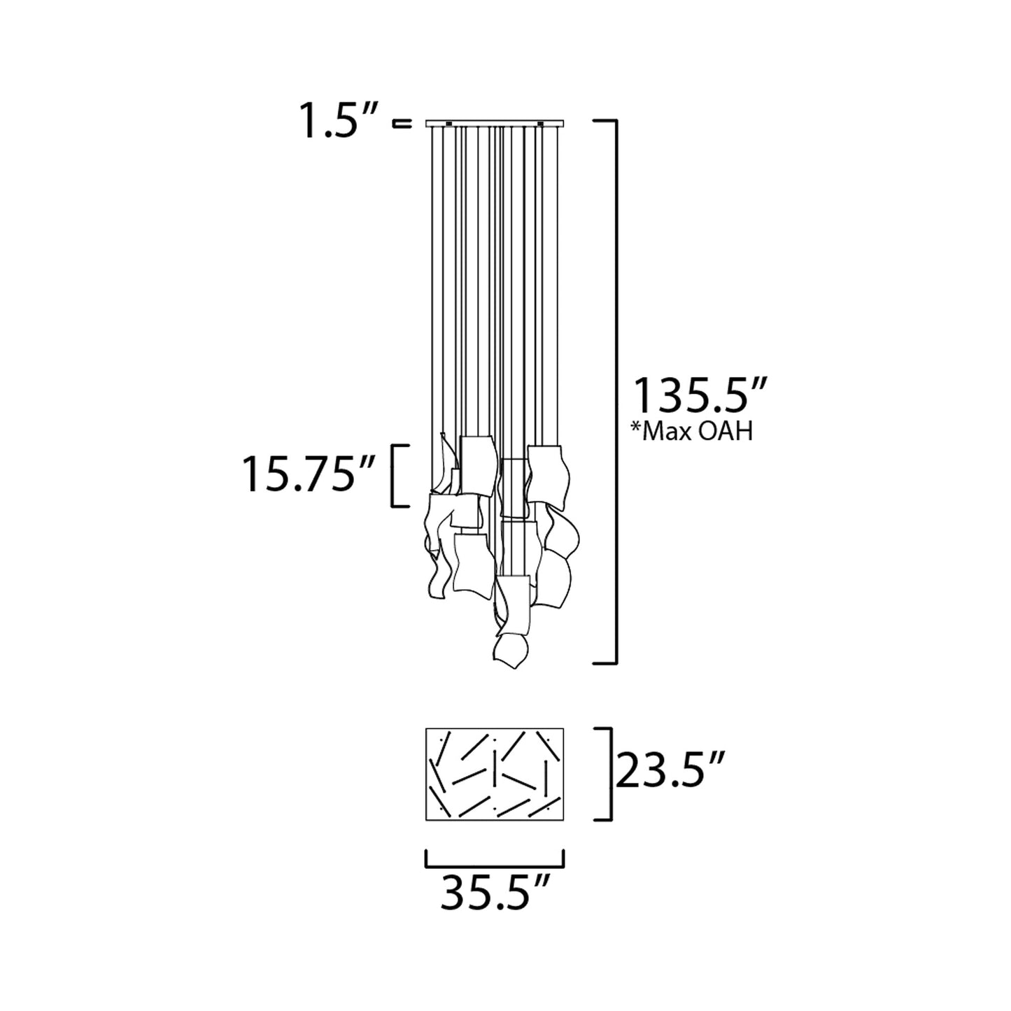 Rinkle LED Linear Pendant Light - line drawing.