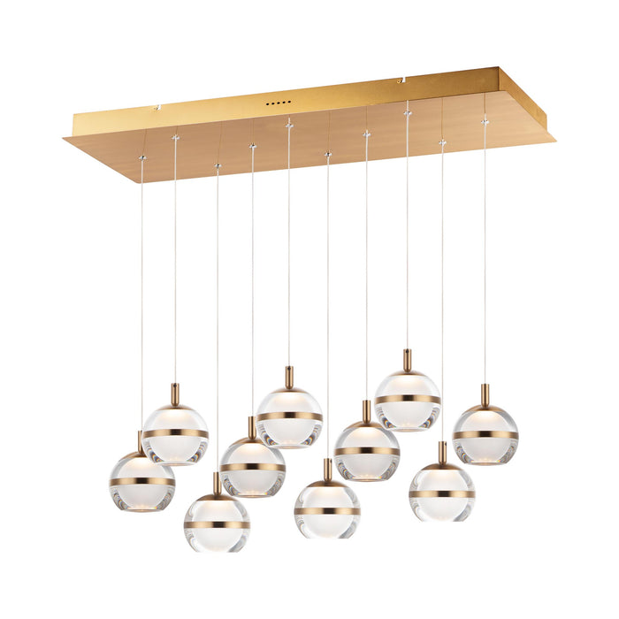 Swank LED Linear Pendant Light in Natural Aged Brass.