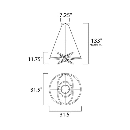 Twisted LED Pendant Light - line drawing.