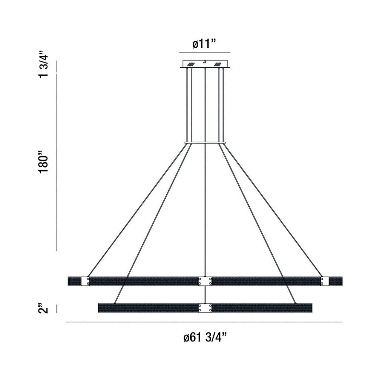 Admiral LED Double Ring Chandelier - line drawing.