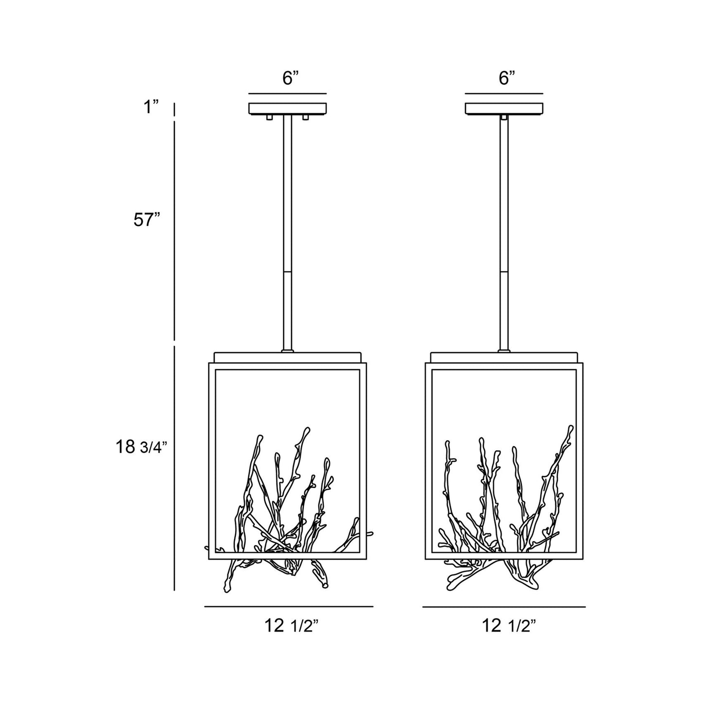 Aerie LED Square Chandelier - line drawing.