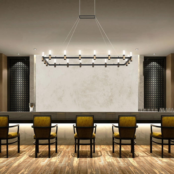 Altamont LED Rectangular Chandelier in dining room.