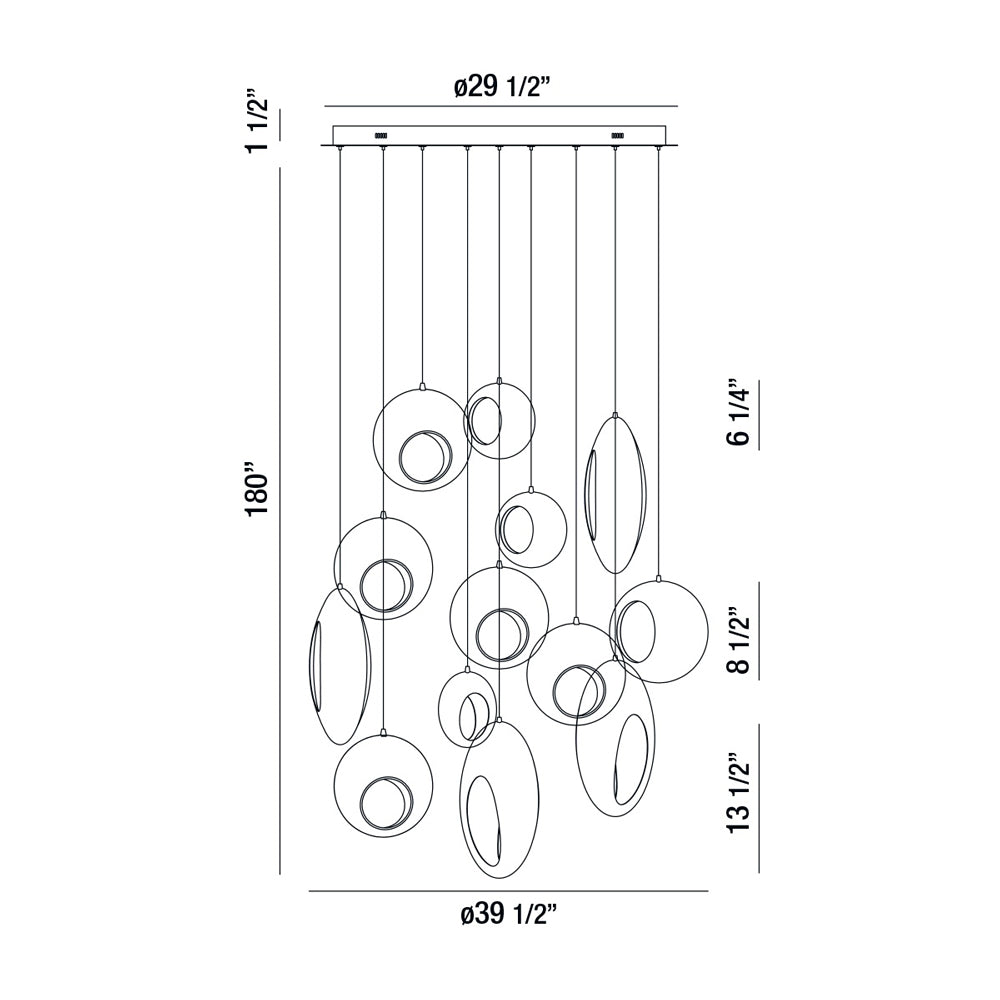 Arlington LED Multi Light Pendant Light - line drawing.