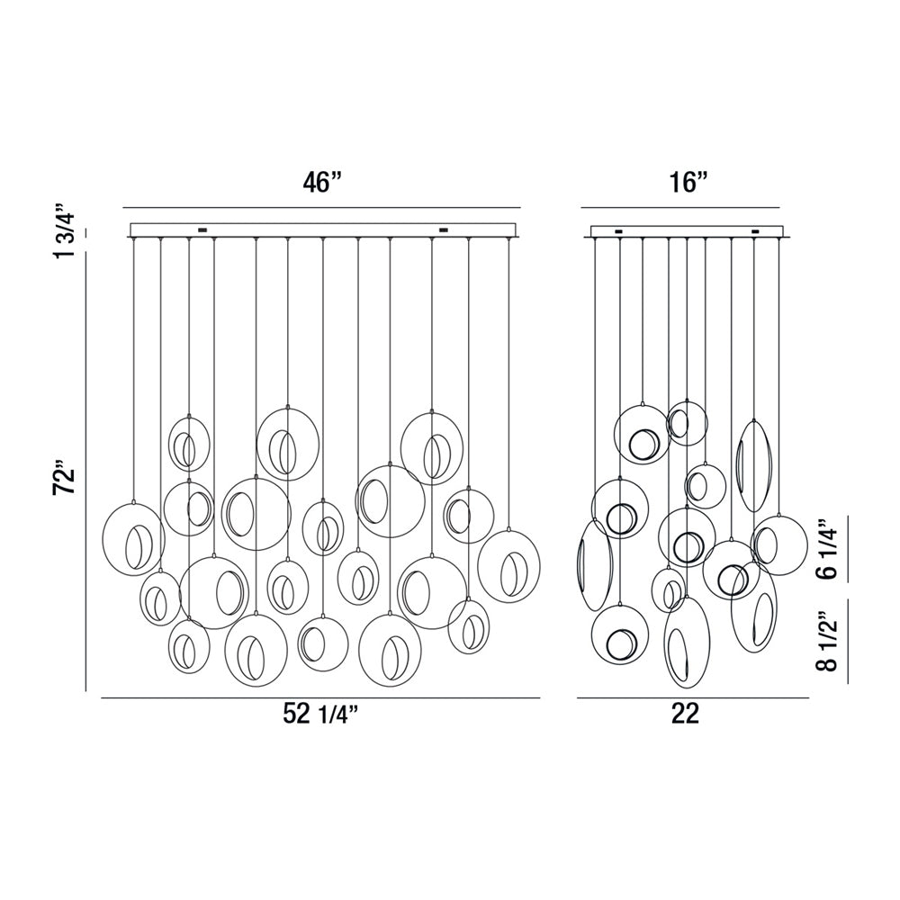 Arlington LED Multi Light Pendant Light - line drawing.