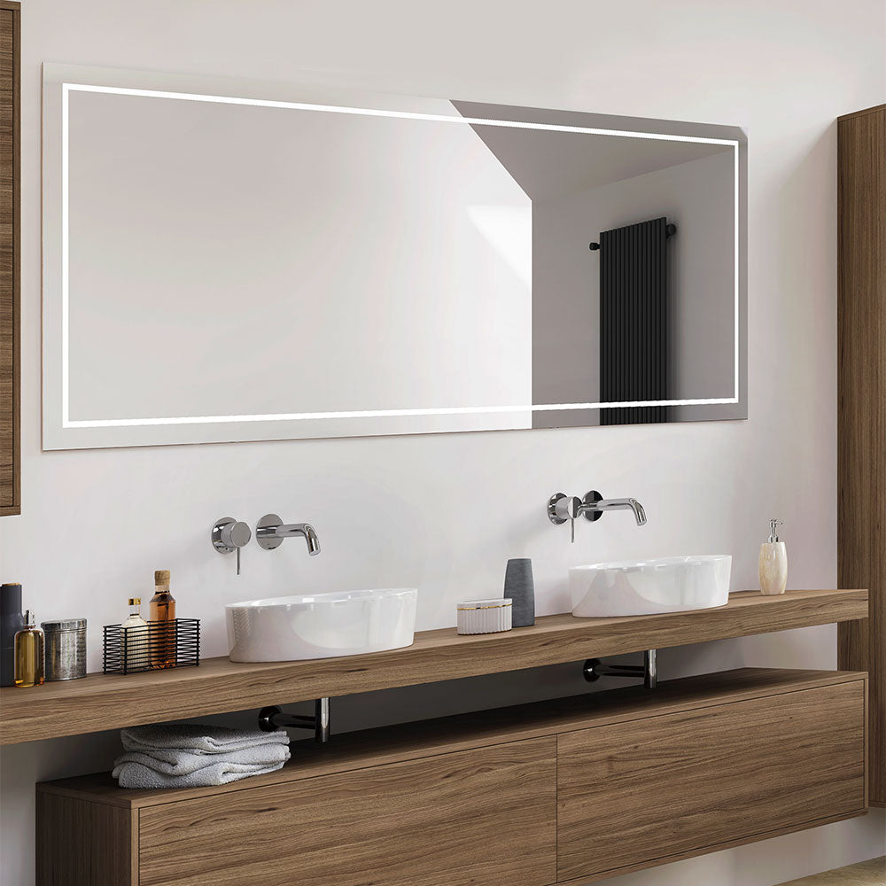 Aspen LED Rectangular Mirror in bathroom.