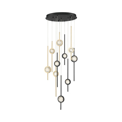 Barletta LED Multi Light Pendant Light in Black Anodized Aluminum/Brass Anodized Aluminum (10-Light).