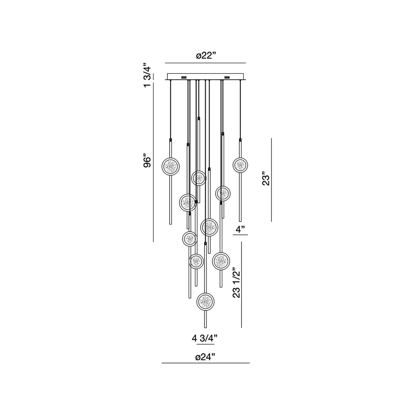 Barletta LED Multi Light Pendant Light - line drawing.