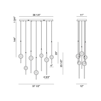 Barletta Oval LED Multi Light Pendant Light - line drawing.