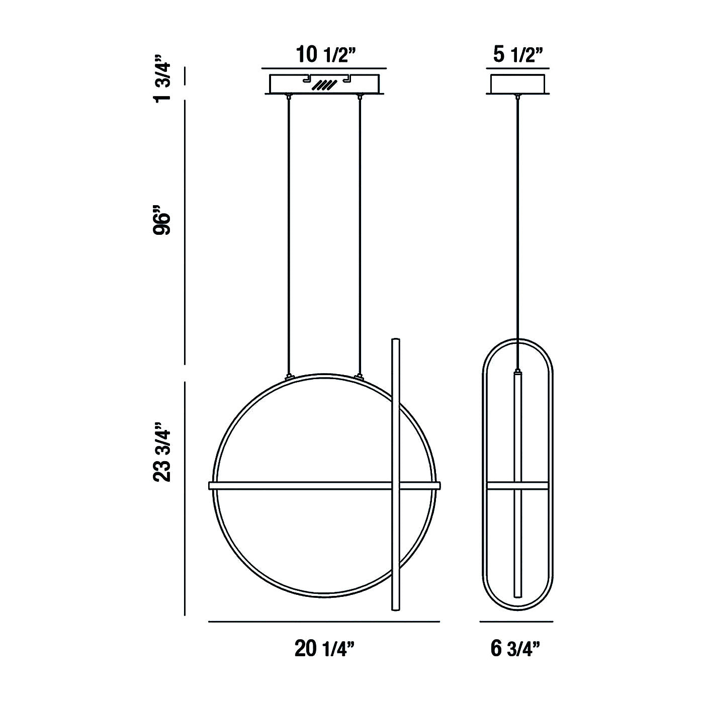 Berkley LED Chandelier - line drawing.