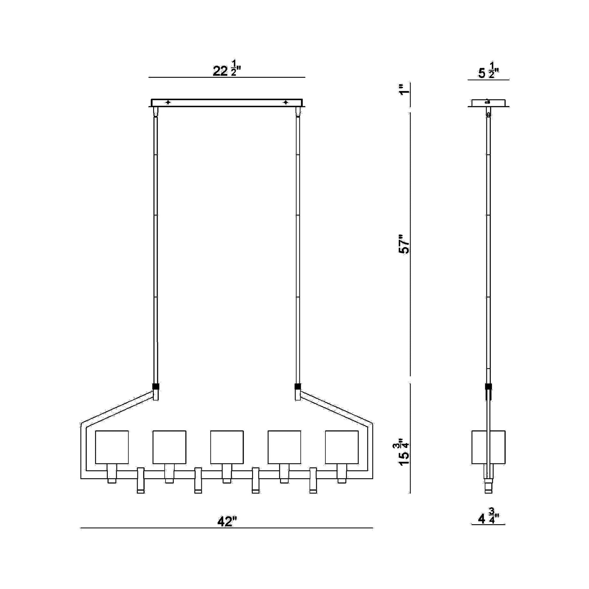 Decato Linear Pendant Light - line drawing.