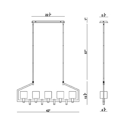 Decato Linear Pendant Light - line drawing.