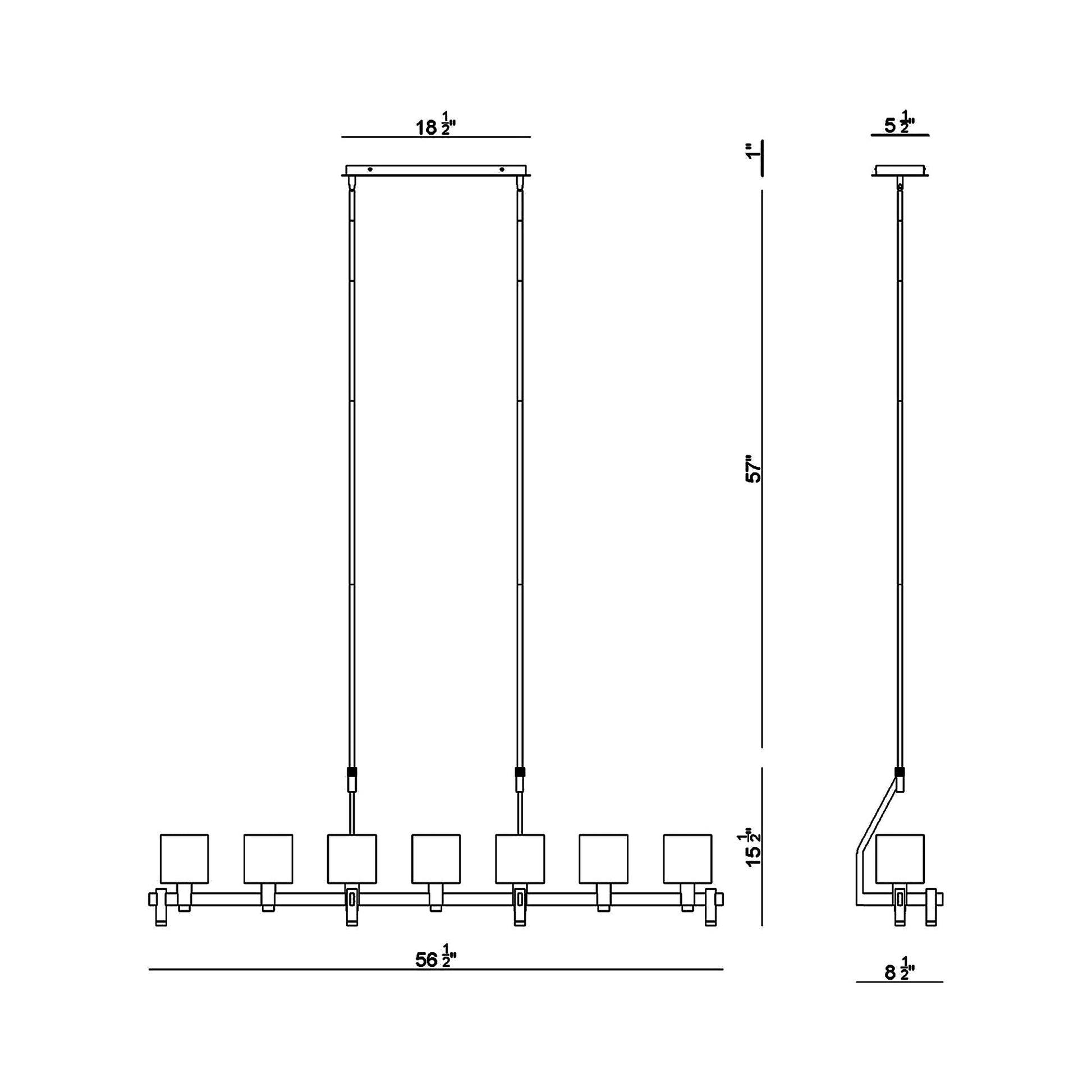 Decato Linear Pendant Light - line drawing.