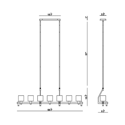 Decato Linear Pendant Light - line drawing.