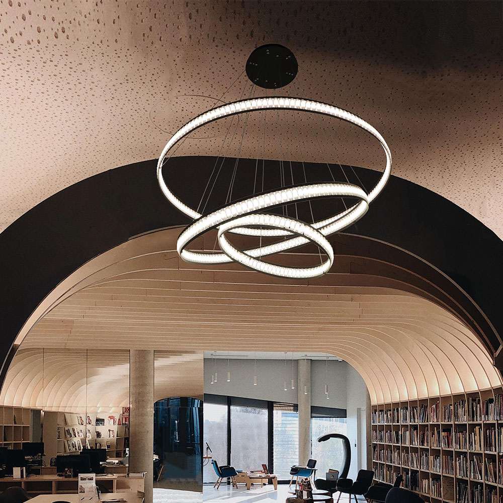 Forster LED Multi Tier Chandelier in library.