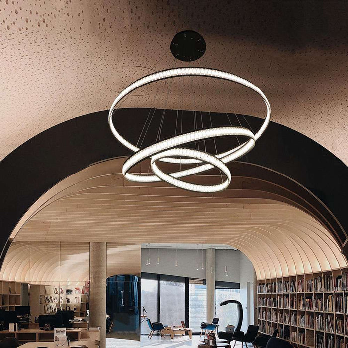 Forster LED Multi Tier Chandelier in library.