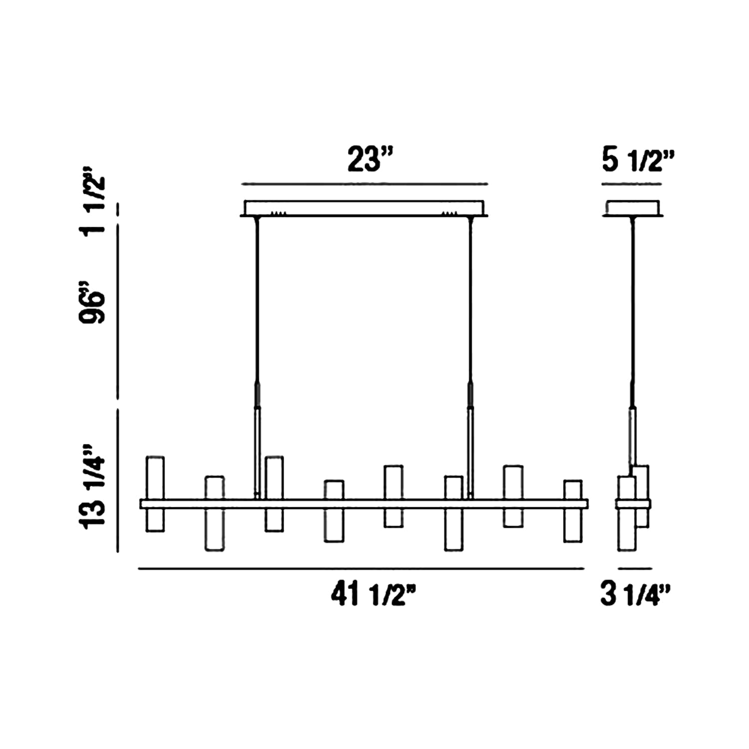 Netto LED Linear Pendant light - line drawing.