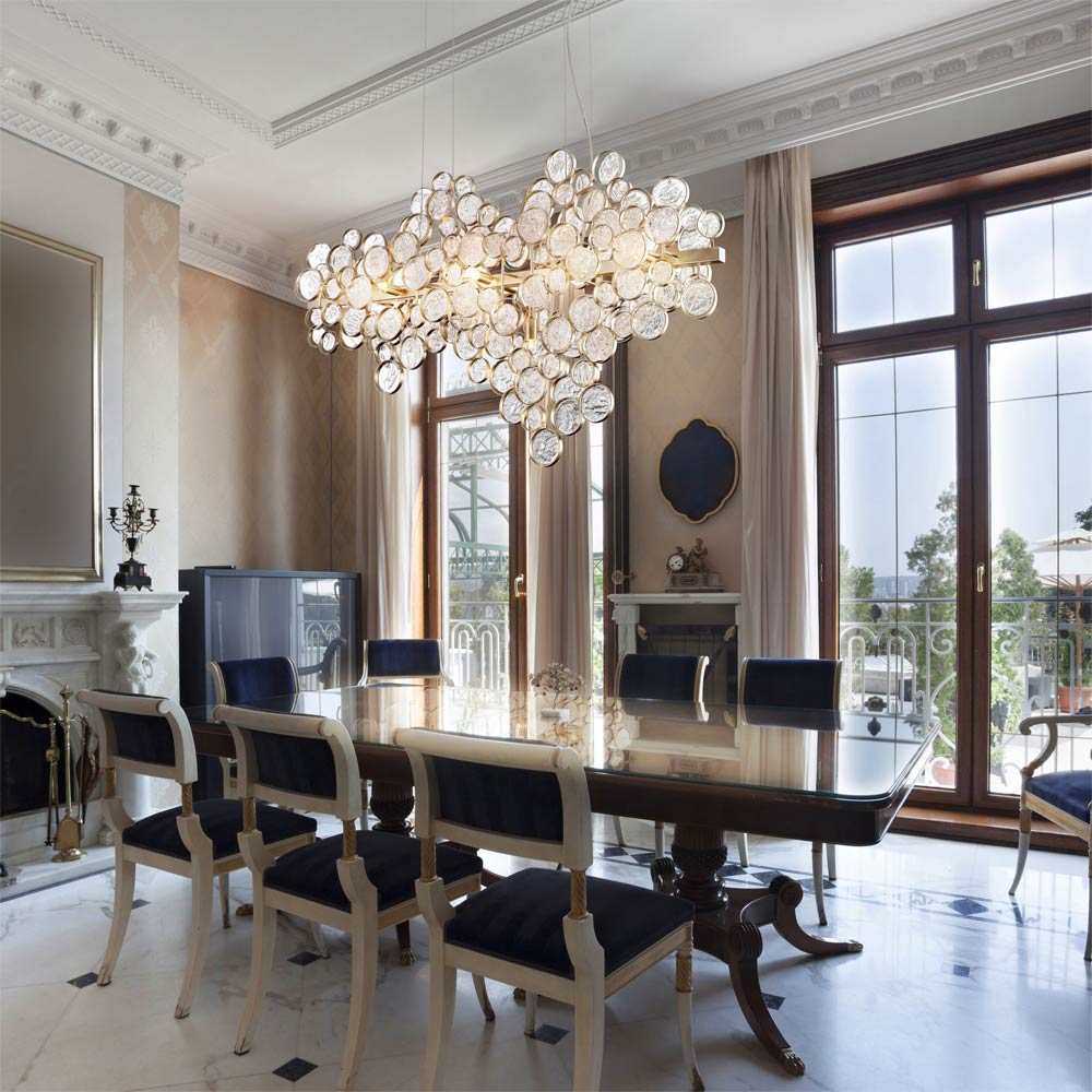 Trento Linear Chandelier in dining room.