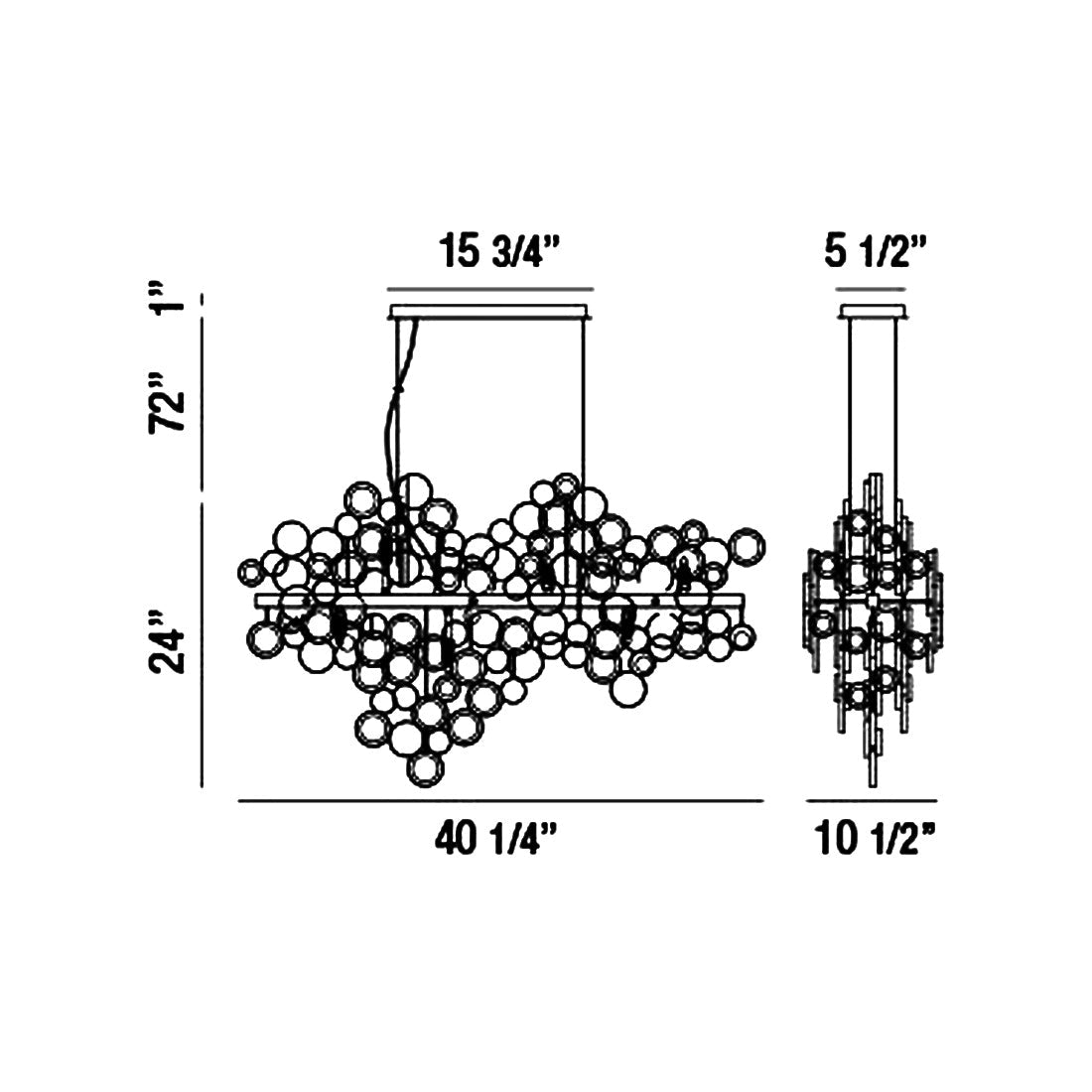 Trento Linear Chandelier - line drawing.