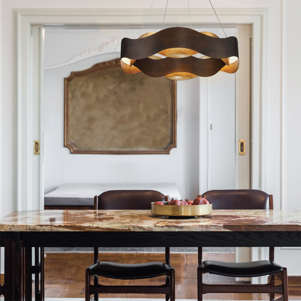 Vaughan LED Chandelier in dining room.