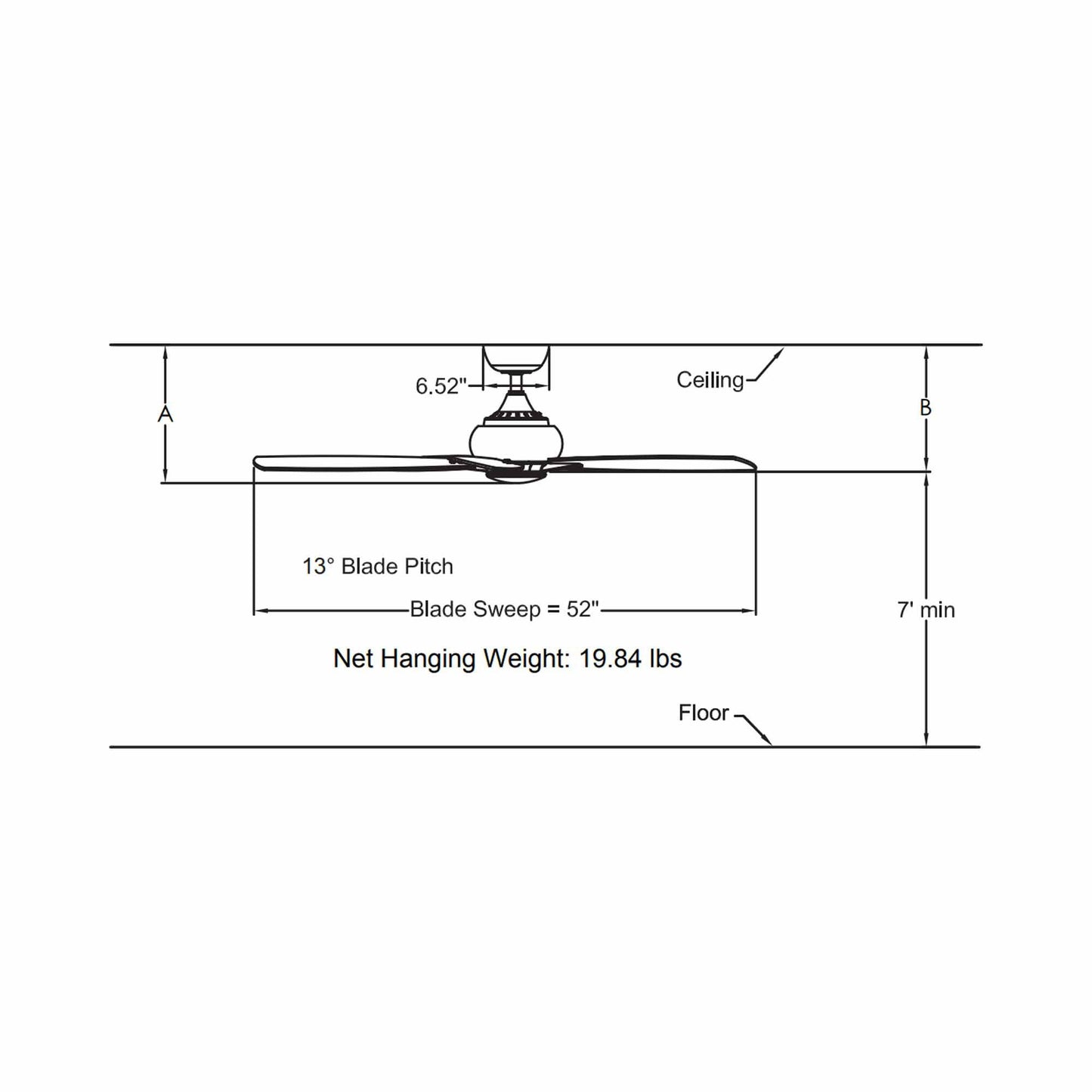 Doren LED Ceiling Fan - line drawing.