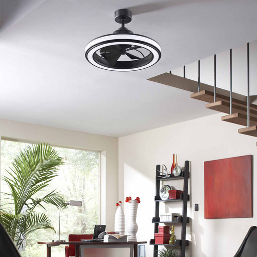 Gleam Indoor / Outdoor LED Ceiling Fan in living room.