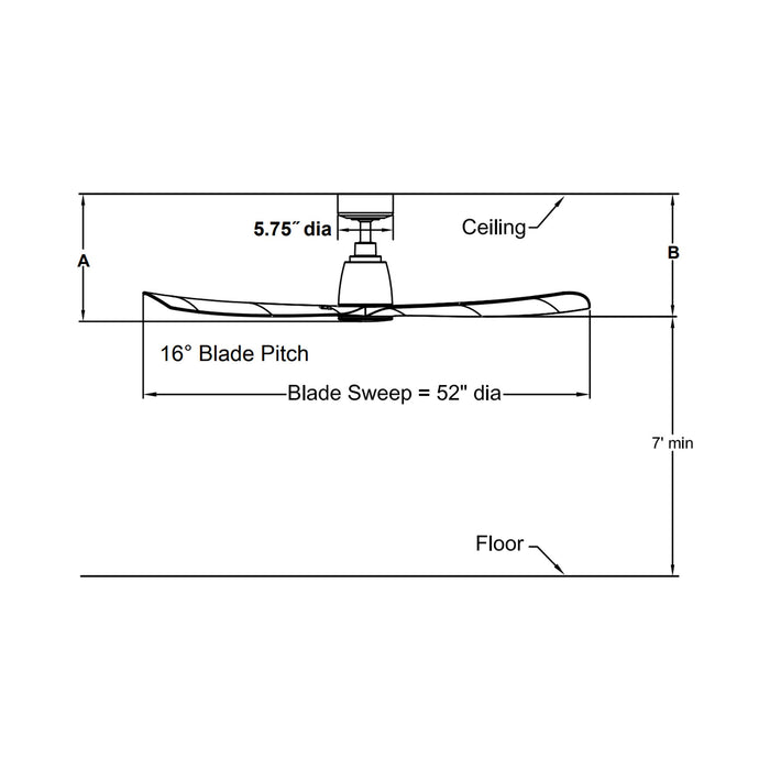 Kute Indoor / Outdoor LED Ceiling Fan - line drawing.