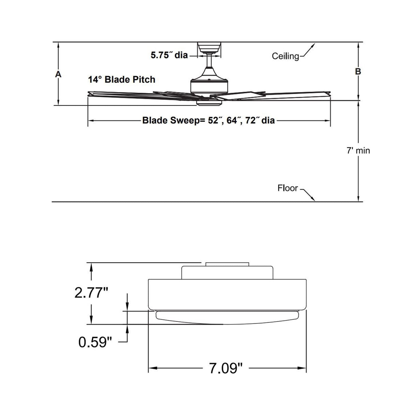 Levon Custom LED Ceiling Fan - line drawing.