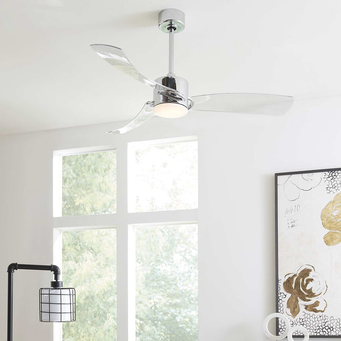 SculptAire Indoor / Outdoor LED Ceiling Fan in living room.