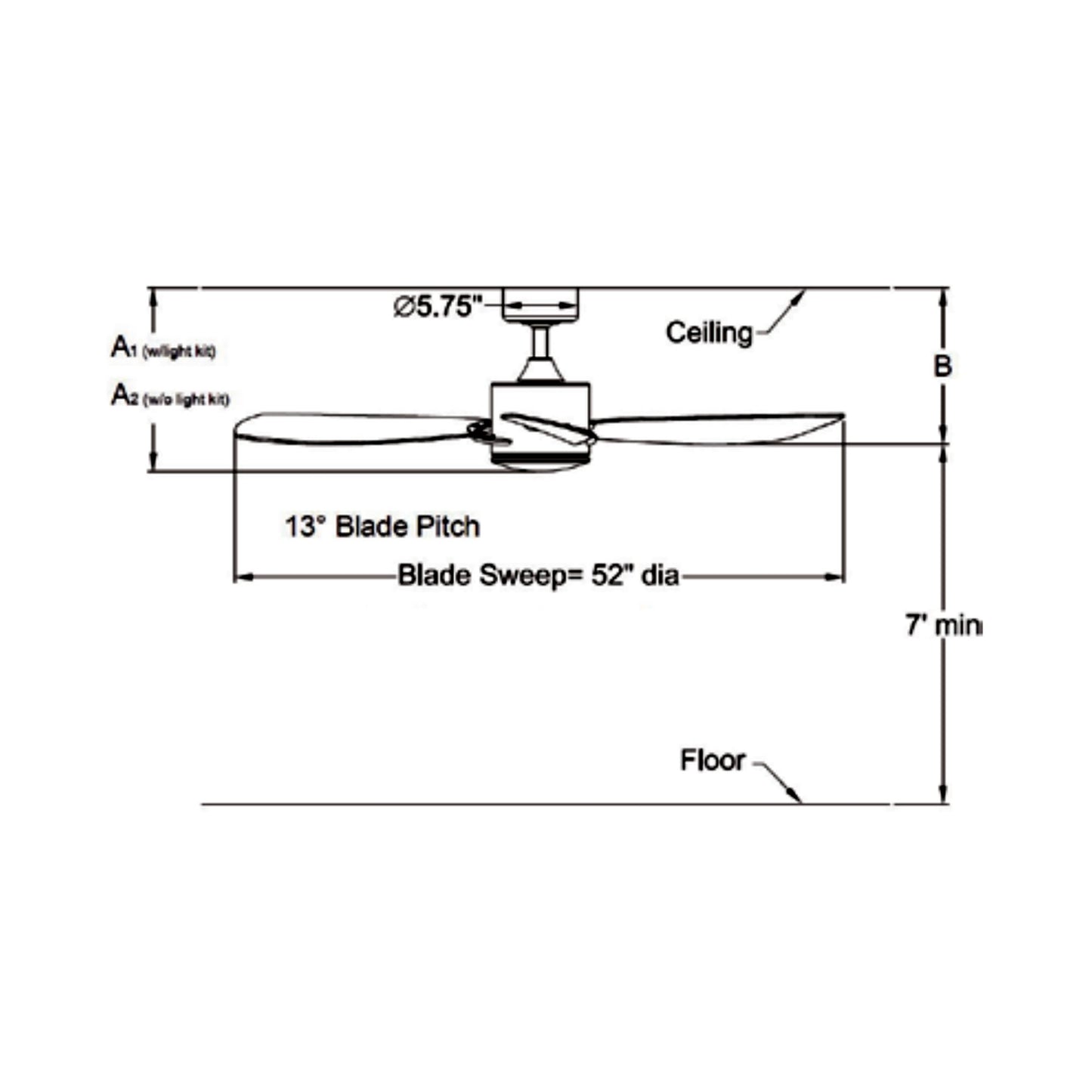 SculptAire Indoor / Outdoor LED Ceiling Fan - line drawing.