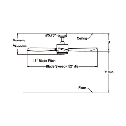 SculptAire Indoor / Outdoor LED Ceiling Fan - line drawing.