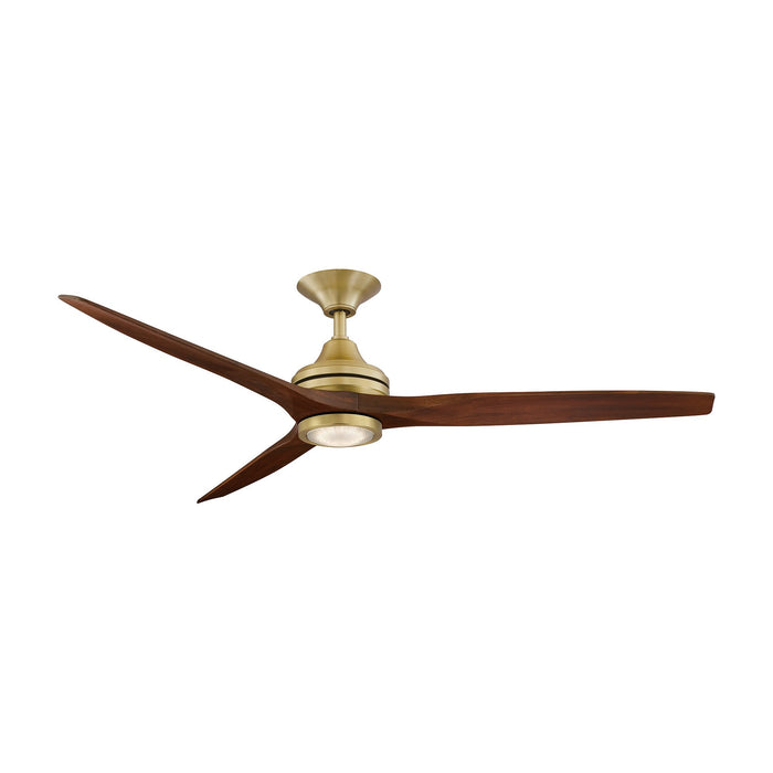 Spitfire LED Ceiling Fan in Brushed Satin Brass/Whiskey Wood (60-Inch).