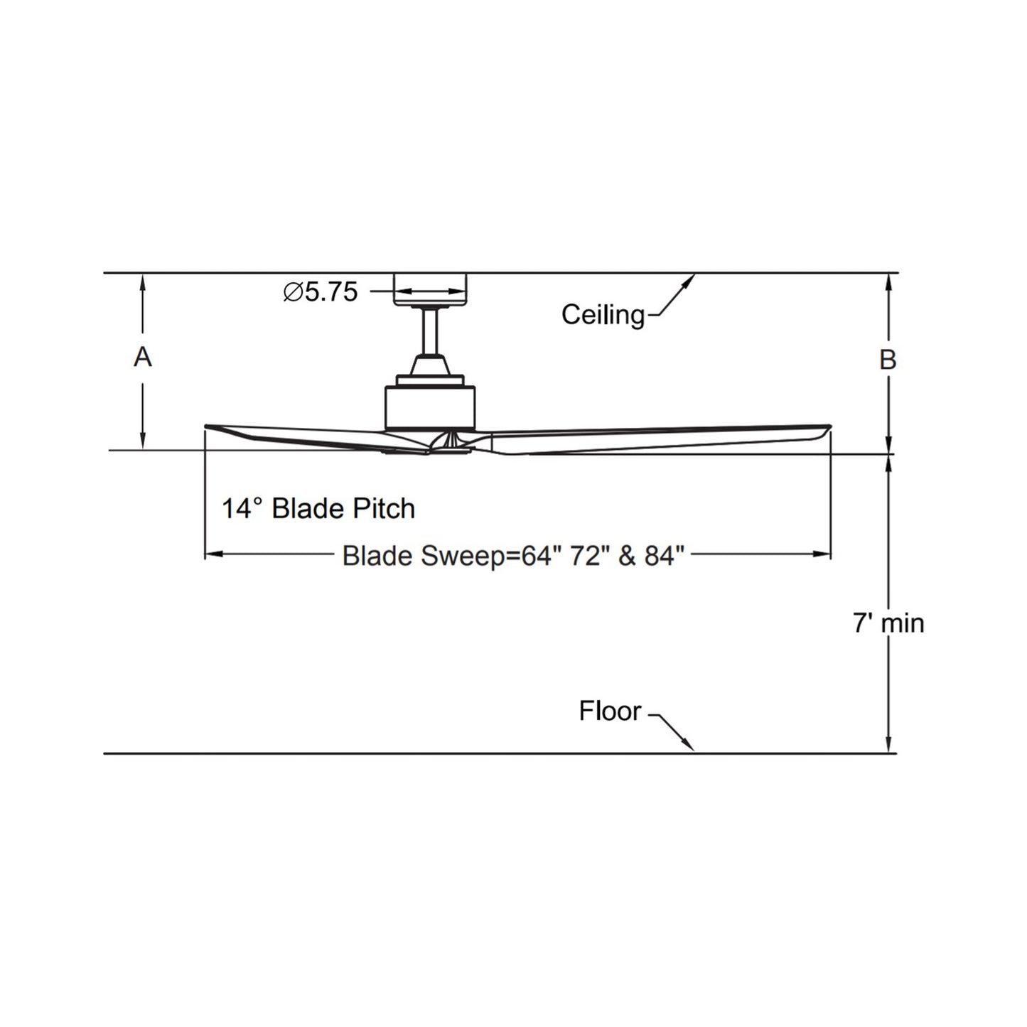 TriAire Custom 84" Ceiling Fan - line drawing.