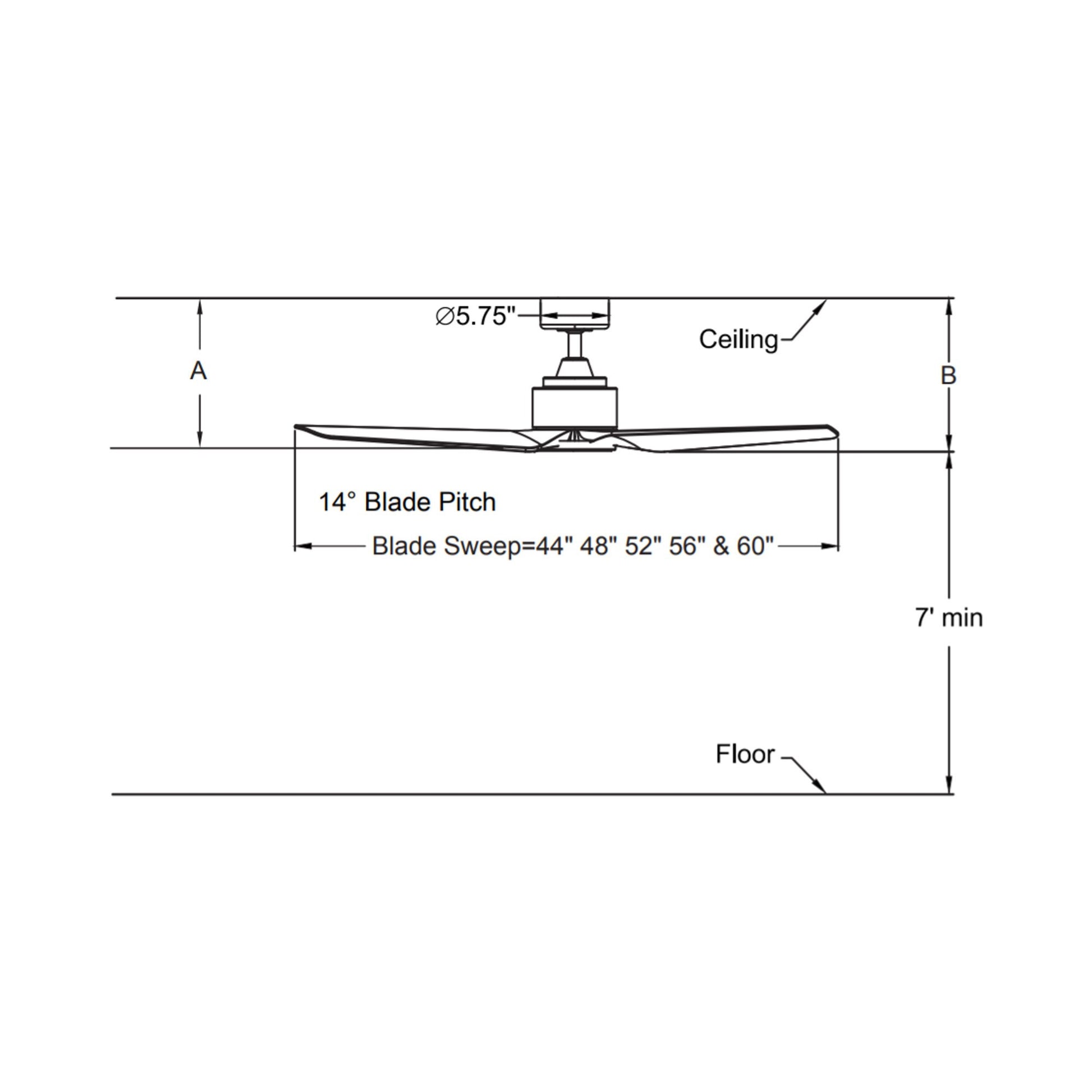 TriAire Custom LED Ceiling Fan - line drawing.