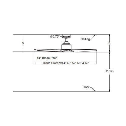 TriAire Custom LED Ceiling Fan - line drawing.