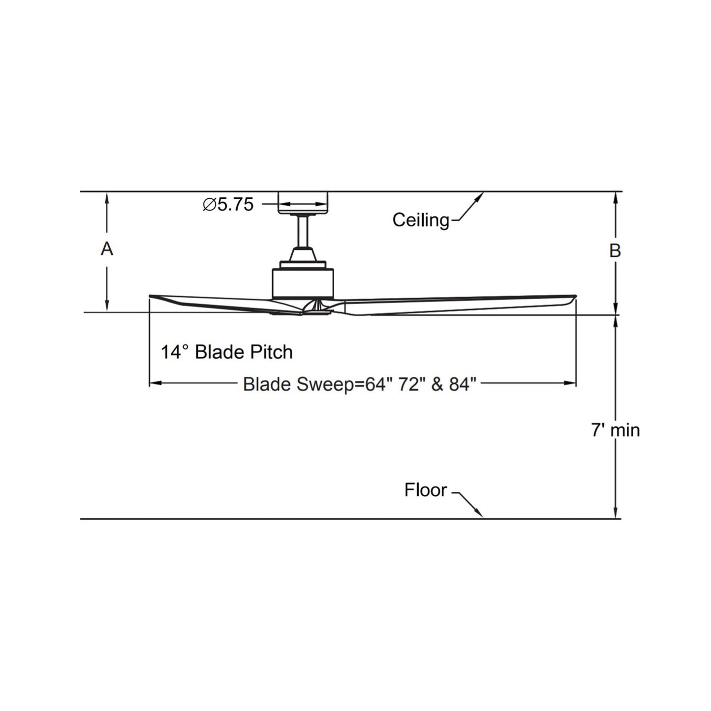 TriAire Custom LED Ceiling Fan - line drawing.