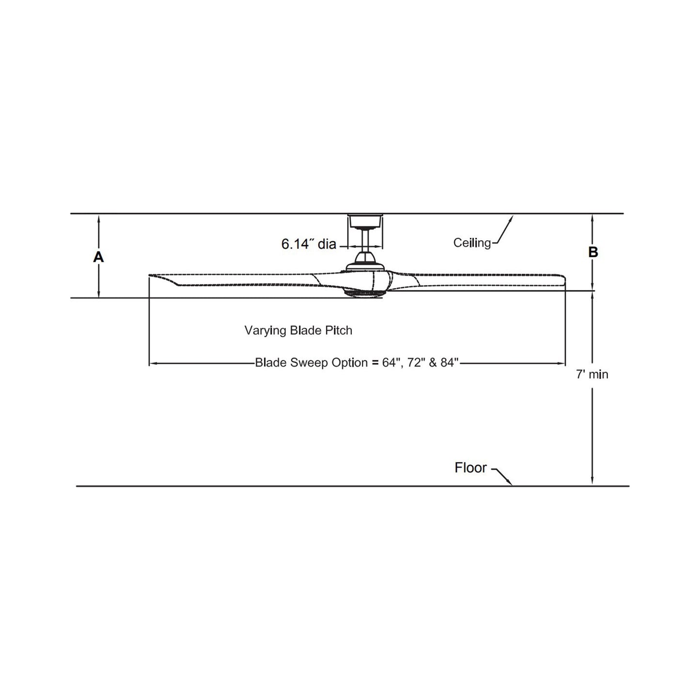 Wrap Custom 72 Inch Ceiling Fan - line drawing.