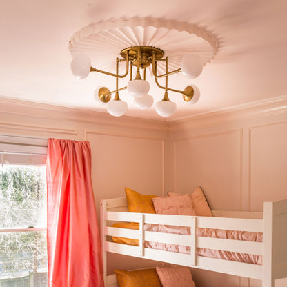 Flemming LED Semi-Flush Mount Ceiling Light in bedroom.