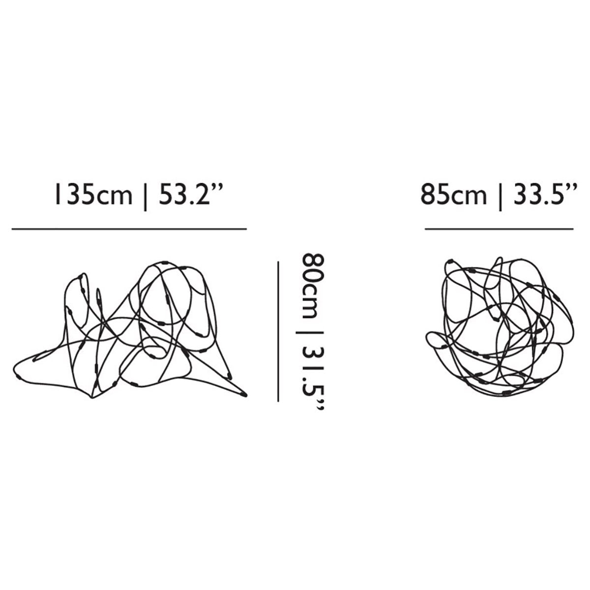 Flock of Light LED Chandelier - line drawing.