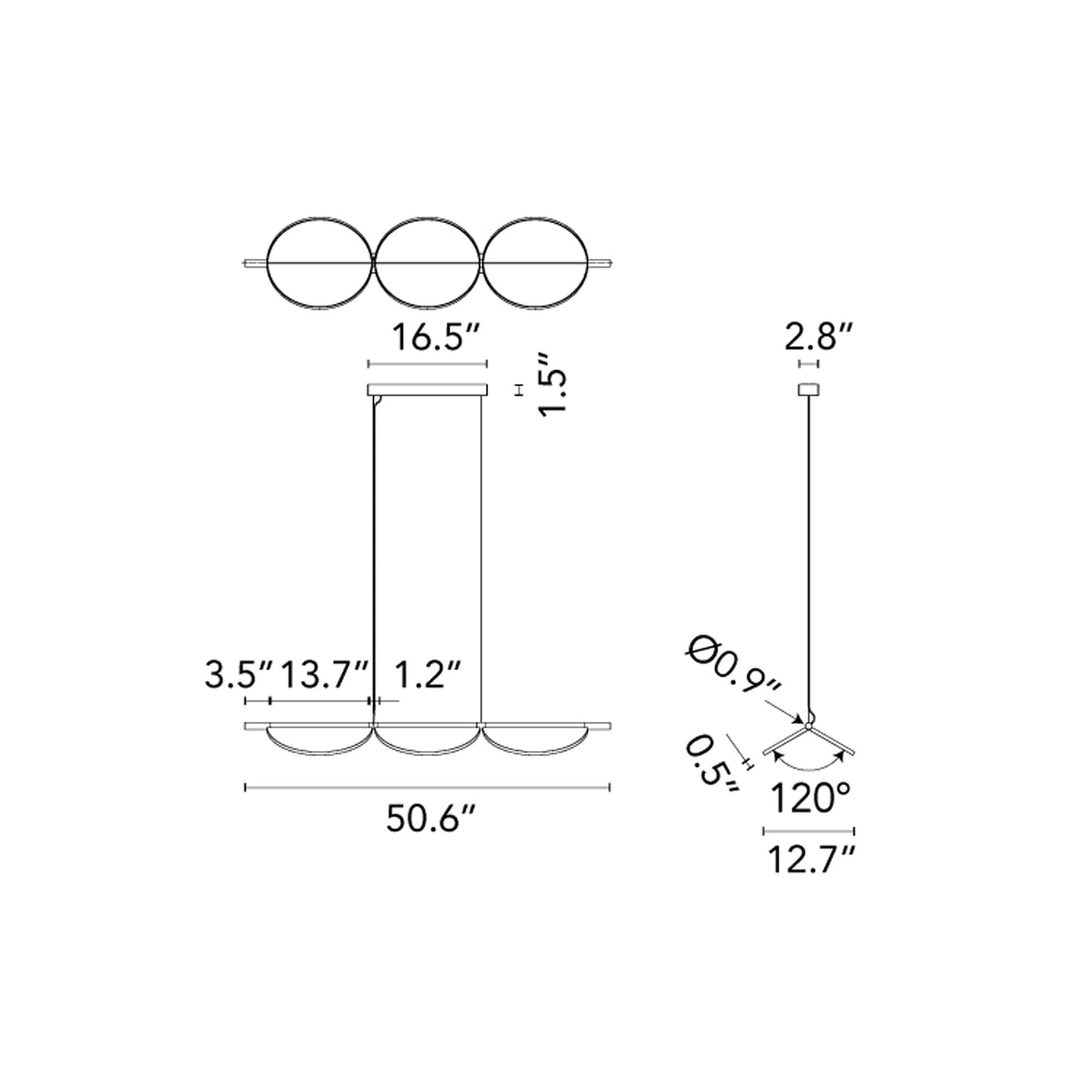 Almendra LED Linear Pendant Light - line drawing.