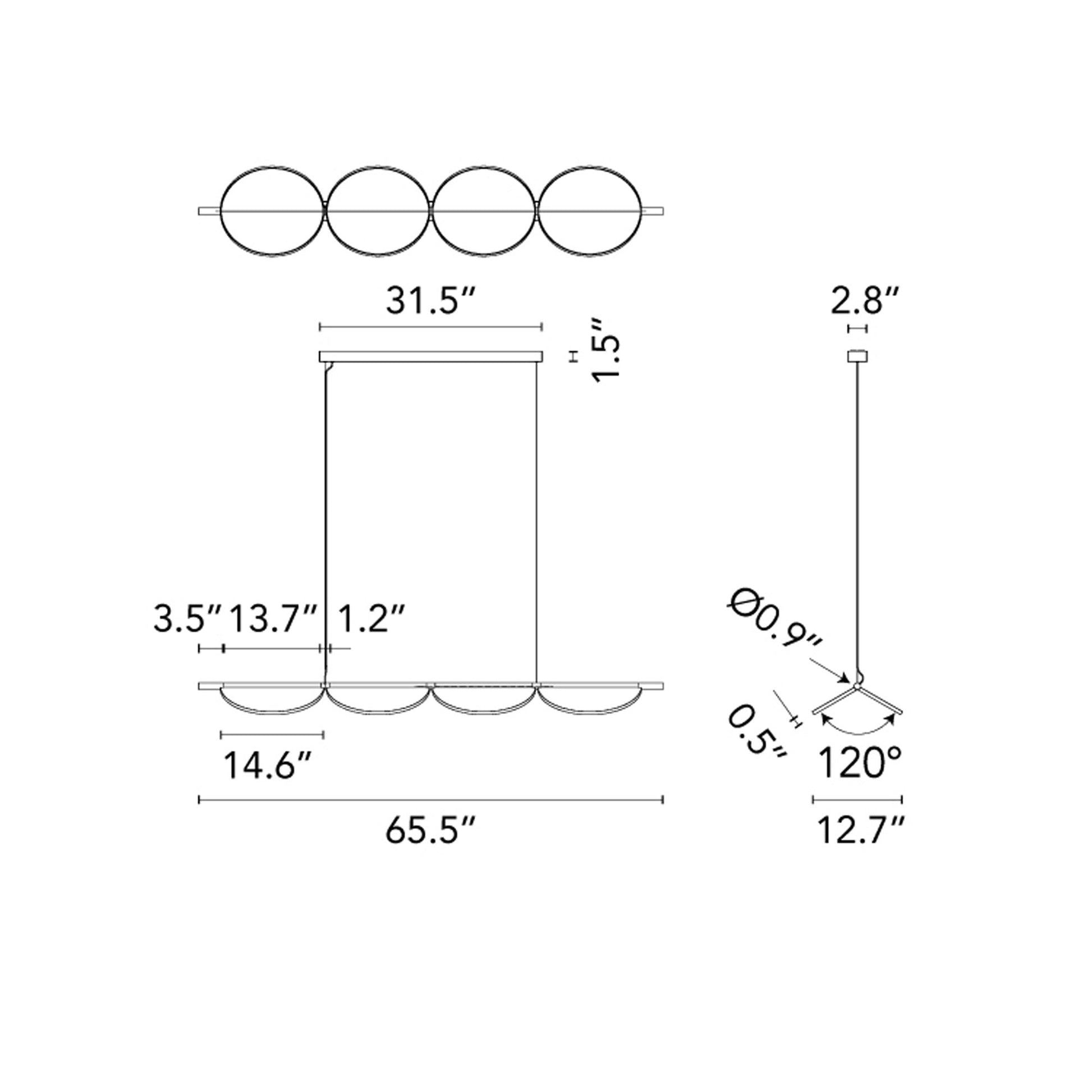 Almendra LED Linear Pendant Light - line drawing.